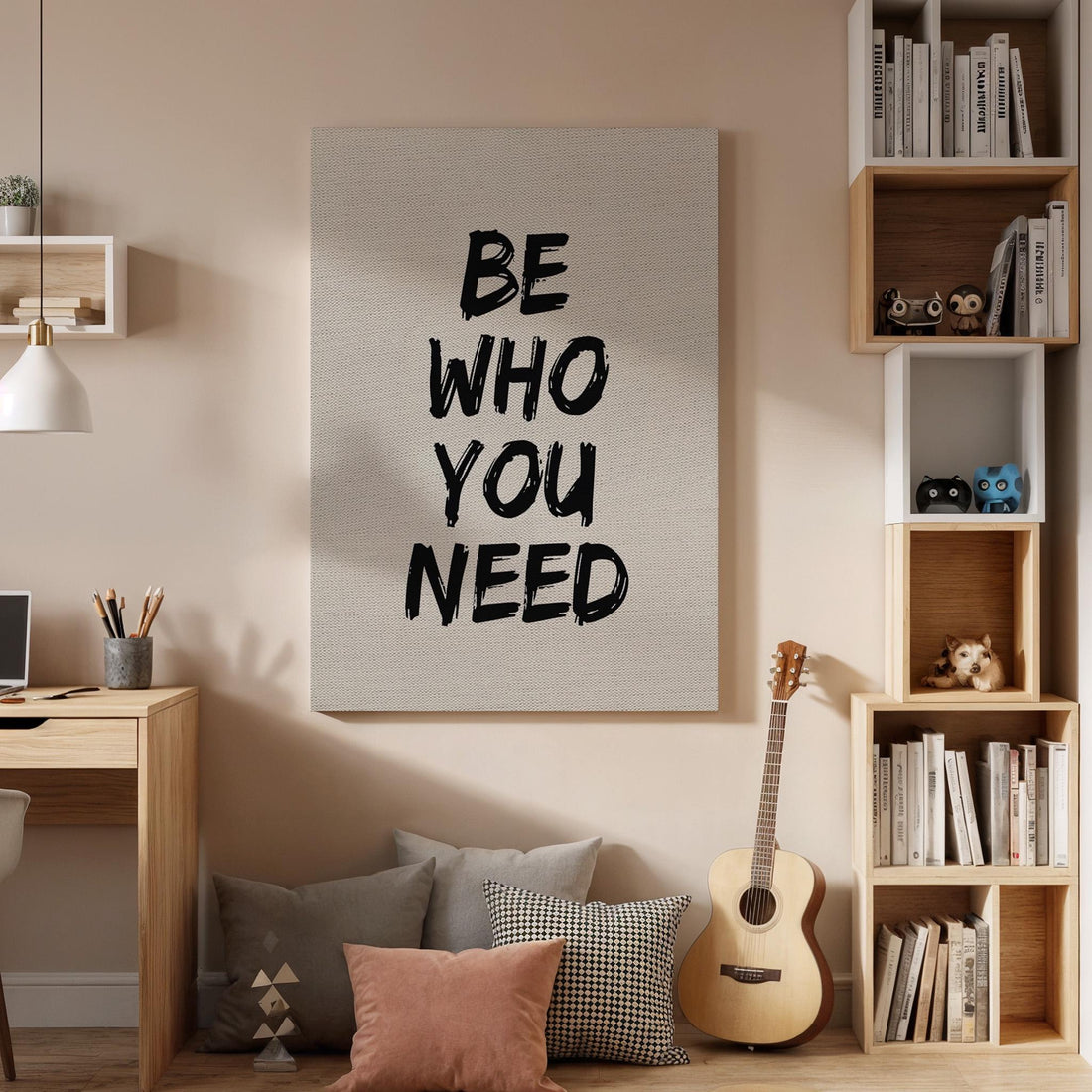 Be Who You Need Canvas Wall Art, Motivational Quote Print, Minimal Typography Decor, Framed Modern Artwork for Office, Living Room