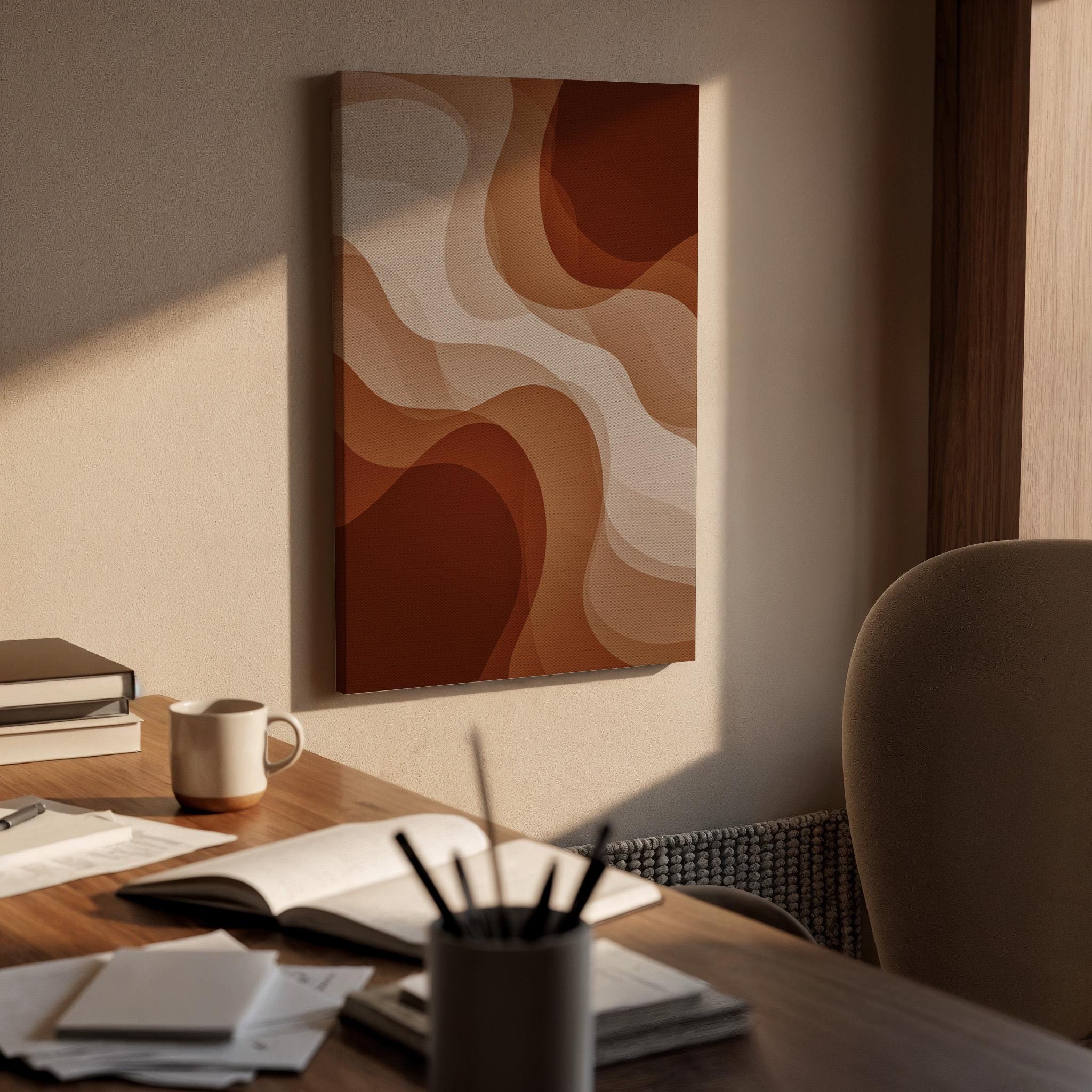 Minimal Abstract Earth Tone Canvas Wall Art, Warm Geometric Shapes Print, Framed Modern Boho Decor for Living Room, Bedroom or Office