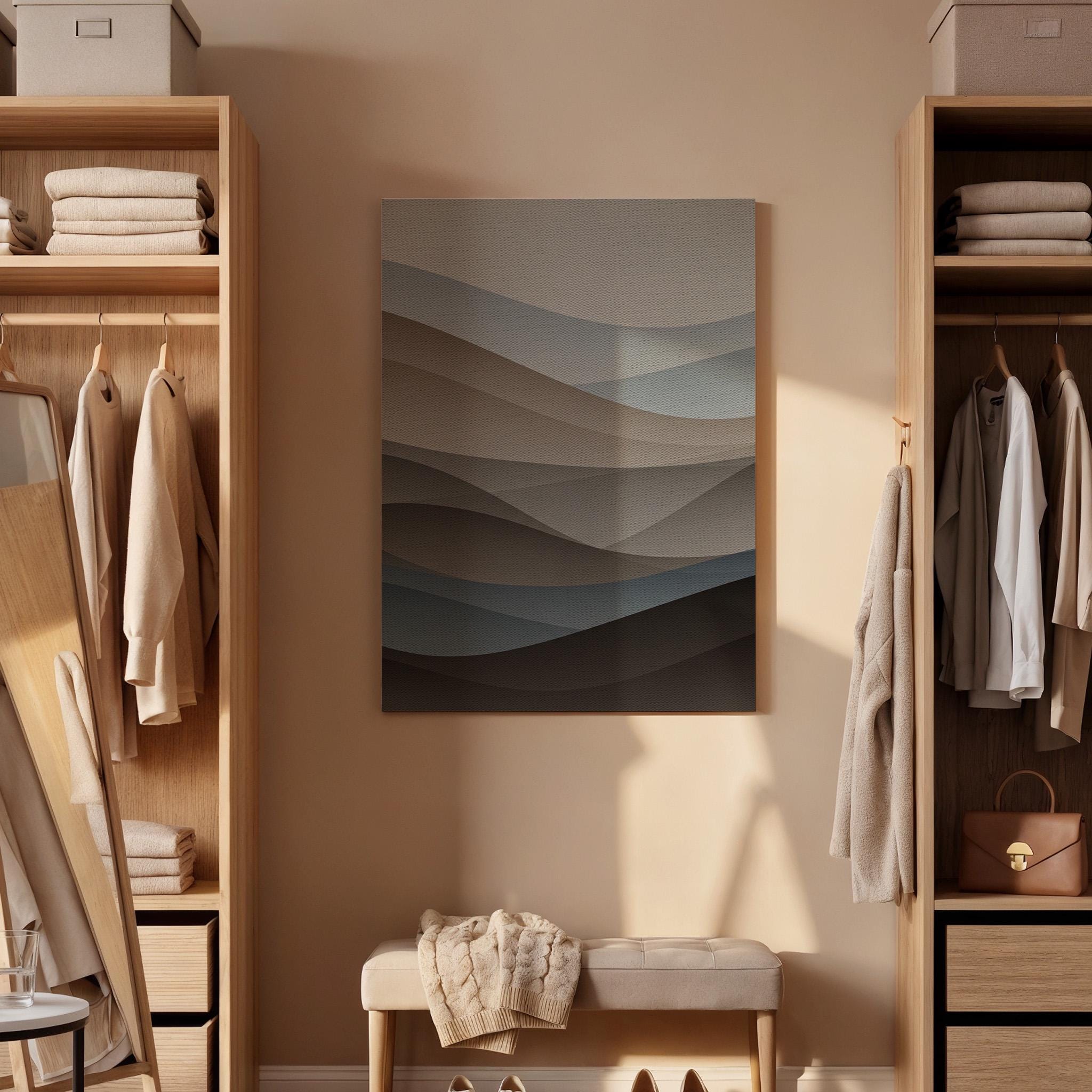Minimal Abstract Wave Canvas Wall Art, Neutral Layered Shapes Print, Framed Modern Calming Decor for Bedroom, Living Room or Office