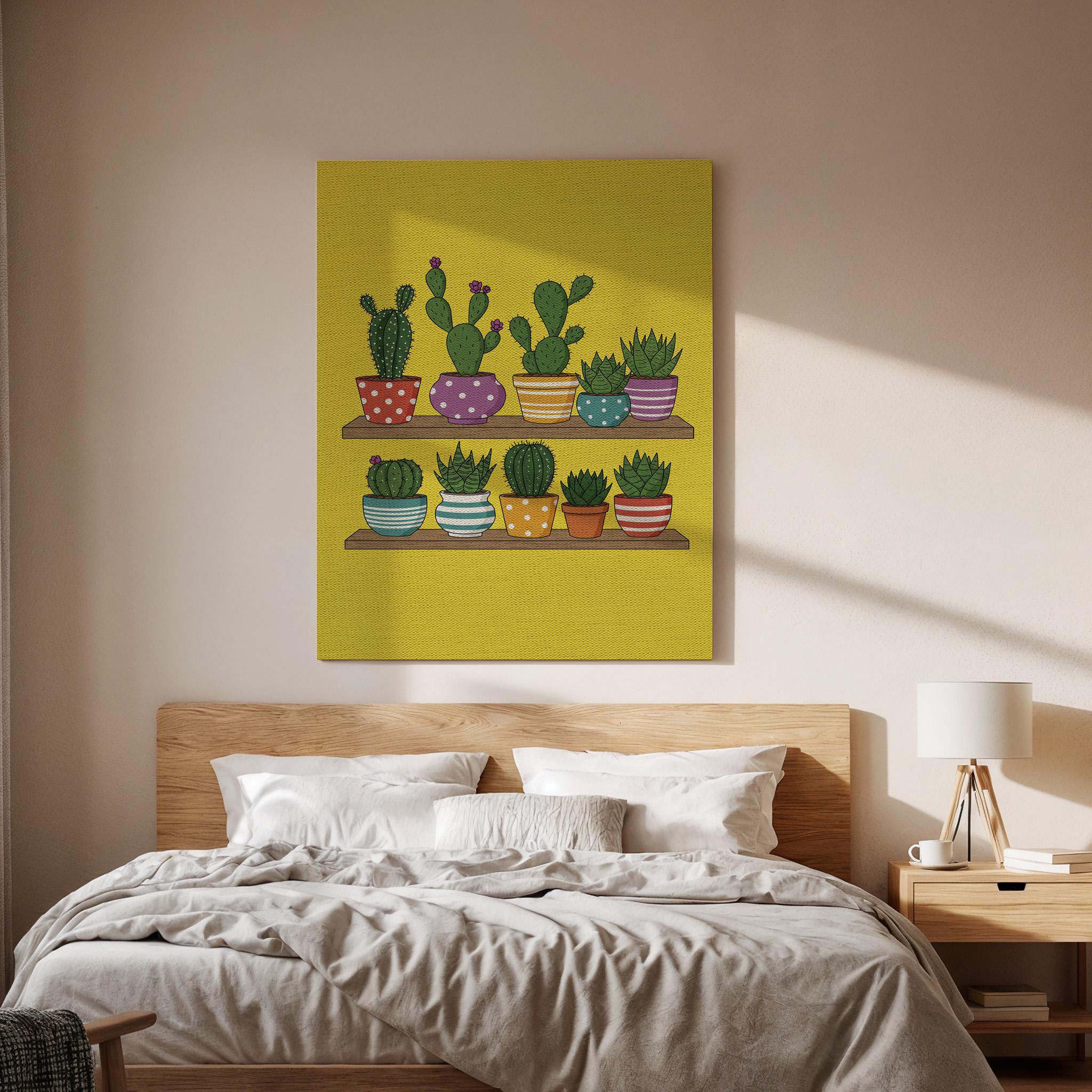 Colorful Cactus Canvas Wall Art, Succulent Plant Print, Potted Greenery Illustration, Framed Botanical Artwork for Kitchen Bedroom
