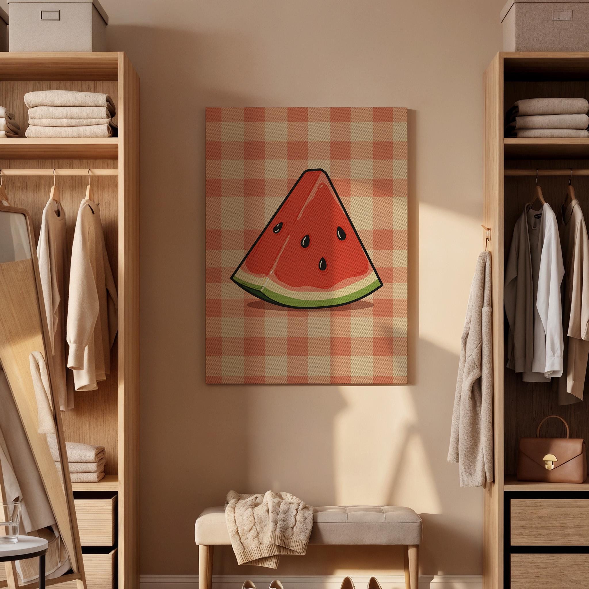 Watermelon Slice Canvas Wall Art, Summer Fruit Print, Red Green Kitchen Decor, Framed Modern Artwork for Dining Room or Cozy Space