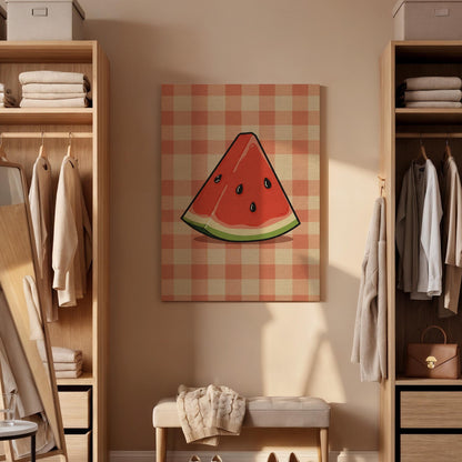Watermelon Slice Canvas Wall Art, Summer Fruit Print, Red Green Kitchen Decor, Framed Modern Artwork for Dining Room or Cozy Space