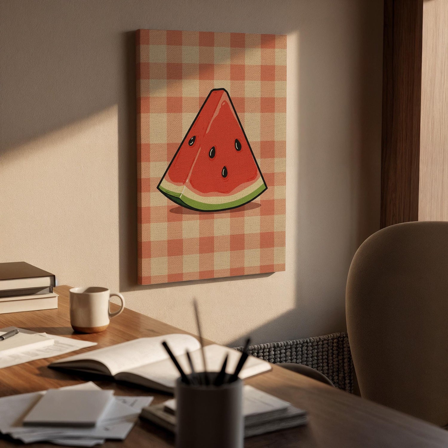 Watermelon Slice Canvas Wall Art, Summer Fruit Print, Red Green Kitchen Decor, Framed Modern Artwork for Dining Room or Cozy Space