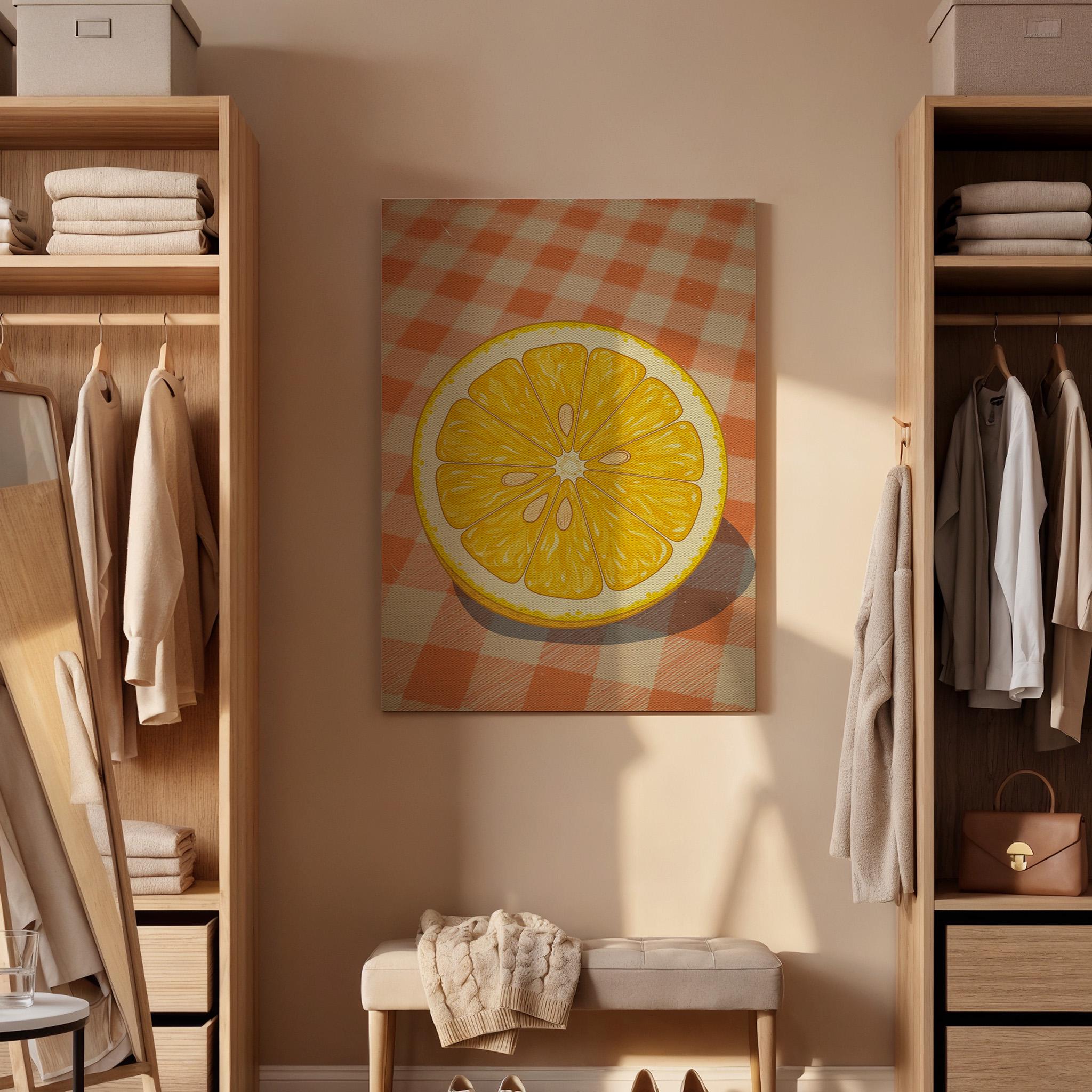 Orange Slice Canvas Wall Art, Citrus Kitchen Print, Minimal Fruit Illustration, Framed Modern Artwork for Dining Room Breakfast Nook or Cafe