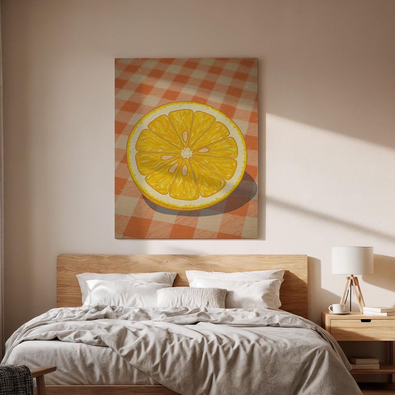Orange Slice Canvas Wall Art, Citrus Kitchen Print, Minimal Fruit Illustration, Framed Modern Artwork for Dining Room Breakfast Nook or Cafe
