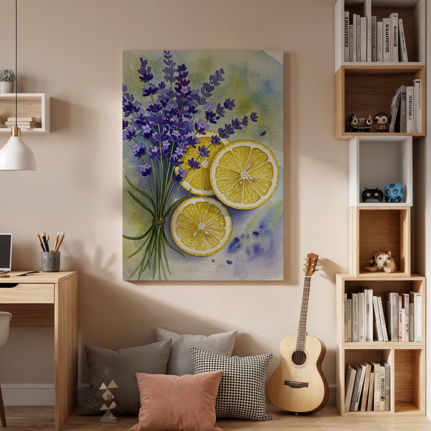 Lavender Lemon Canvas Wall Art, Kitchen Botanical Print, Fresh Herb and Fruit Illustration, Rustic Country Style Decor for Dining Room