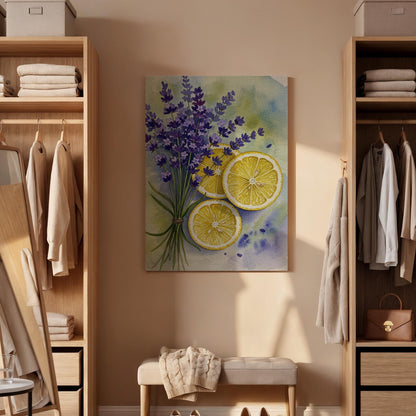 Lavender Lemon Canvas Wall Art, Kitchen Botanical Print, Fresh Herb and Fruit Illustration, Rustic Country Style Decor for Dining Room