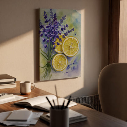 Lavender Lemon Canvas Wall Art, Kitchen Botanical Print, Fresh Herb and Fruit Illustration, Rustic Country Style Decor for Dining Room