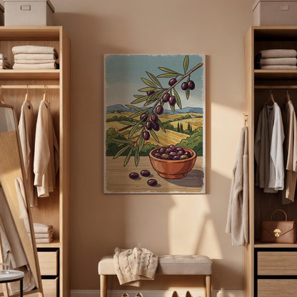 Olive Branch Canvas Art, Mediterranean Kitchen Decor, Framed Botanical Print