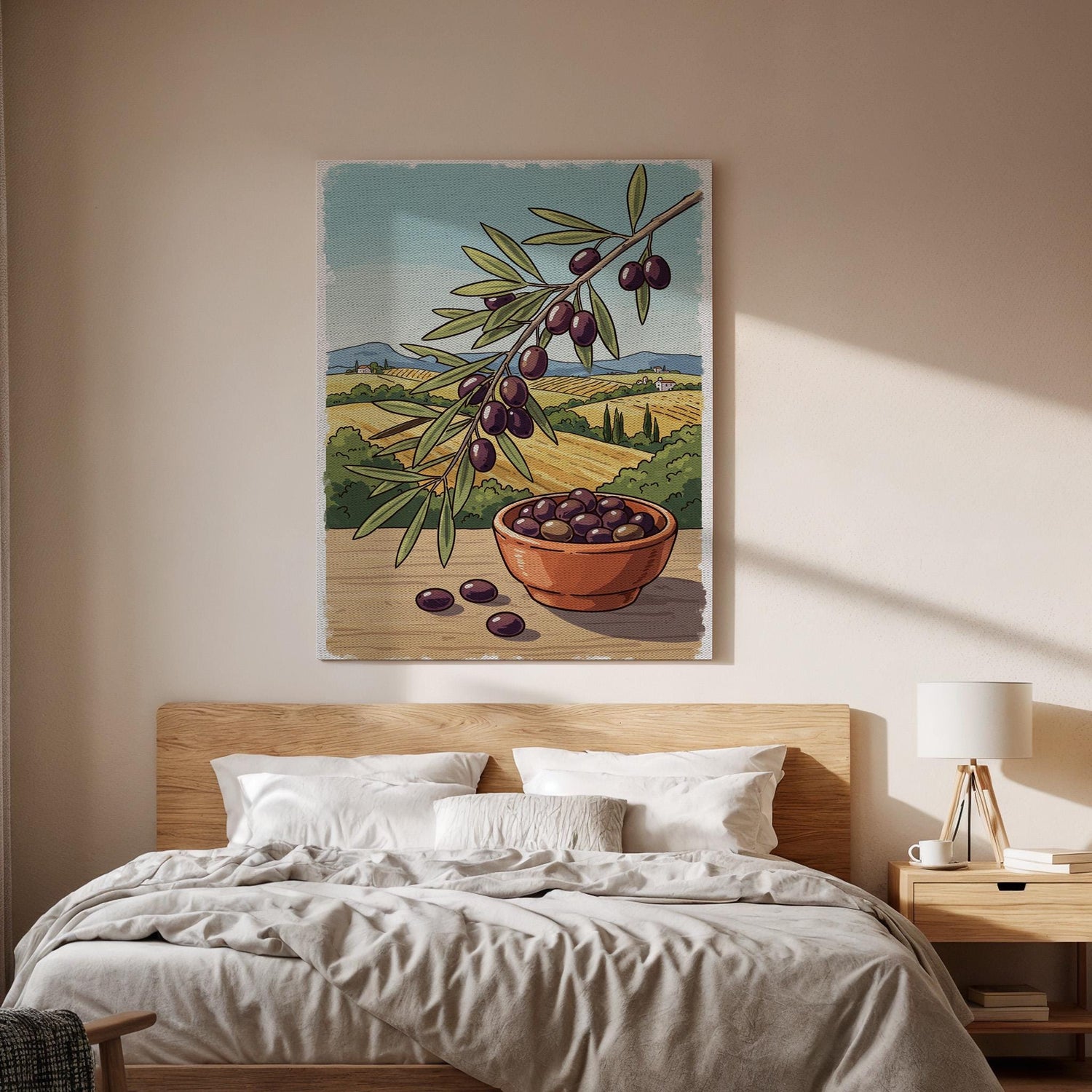 Olive Branch Canvas Art, Mediterranean Kitchen Decor, Framed Botanical Print