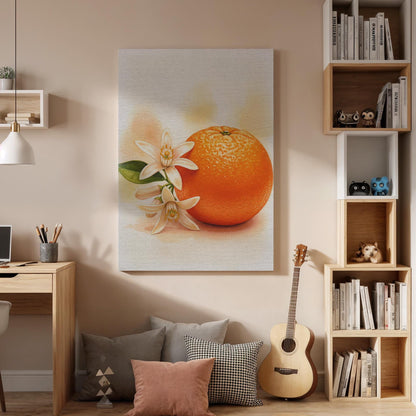 Orange Fruit Canvas Wall Art, Botanical Kitchen Print, Rustic Food Decor, Framed Citrus Artwork for Dining Room or Mediterranean Farmhouse