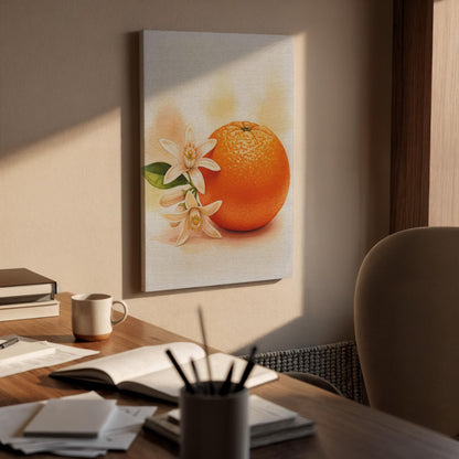 Orange Fruit Canvas Wall Art, Botanical Kitchen Print, Rustic Food Decor, Framed Citrus Artwork for Dining Room or Mediterranean Farmhouse