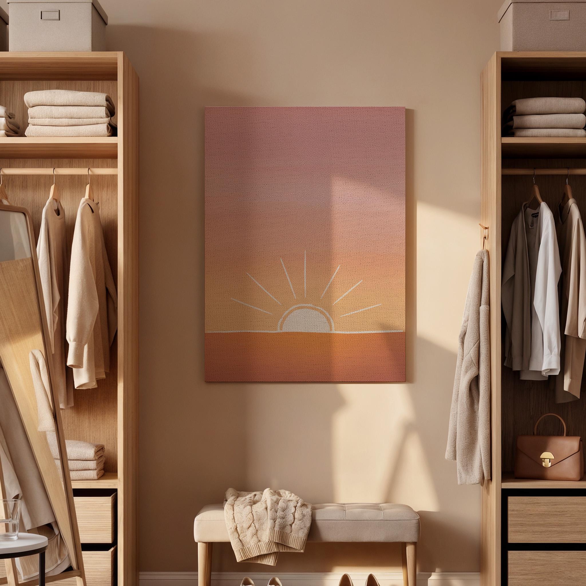 Minimal Sunrise Canvas Wall Art, Modern Sunset Print, Abstract Sun Decor for Bedroom Living Room or Meditation Space, Framed Wall Artwork