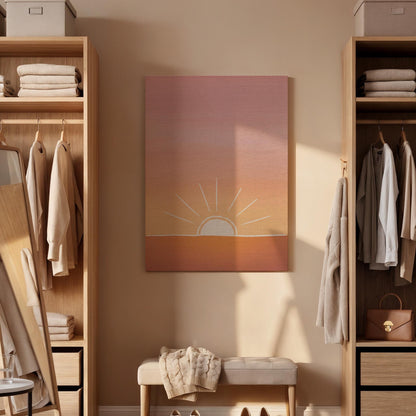 Minimal Sunrise Canvas Wall Art, Modern Sunset Print, Abstract Sun Decor for Bedroom Living Room or Meditation Space, Framed Wall Artwork