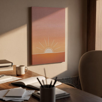 Minimal Sunrise Canvas Wall Art, Modern Sunset Print, Abstract Sun Decor for Bedroom Living Room or Meditation Space, Framed Wall Artwork