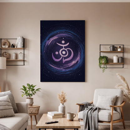 Cosmic Mandala Canvas Wall Art, Purple Galaxy Print, Spiritual Meditation Decor, Framed Abstract Artwork for Yoga Room Bedroom, Living Space