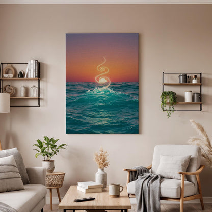 Ocean Sunset Canvas Wall Art, Spiritual Wave Print, Abstract Seascape Decor, Framed Nature Artwork for Living Room Bedroom, Meditation Space