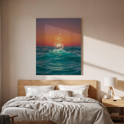 Ocean Sunset Canvas Wall Art, Spiritual Wave Print, Abstract Seascape Decor, Framed Nature Artwork for Living Room Bedroom, Meditation Space