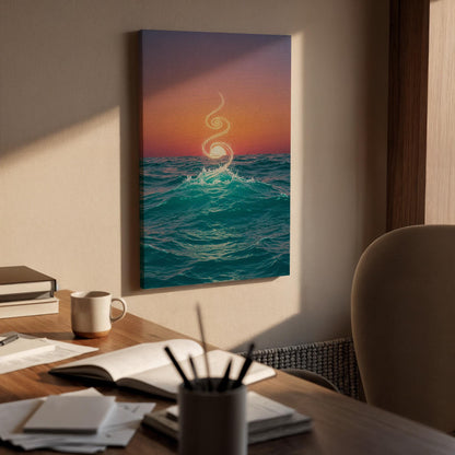 Ocean Sunset Canvas Wall Art, Spiritual Wave Print, Abstract Seascape Decor, Framed Nature Artwork for Living Room Bedroom, Meditation Space