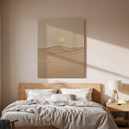 Minimal Desert Canvas Wall Art, Beige Sun and Sand Print, Textured Abstract Landscape Decor, Framed Modern Artwork for Living Room, Bedroom
