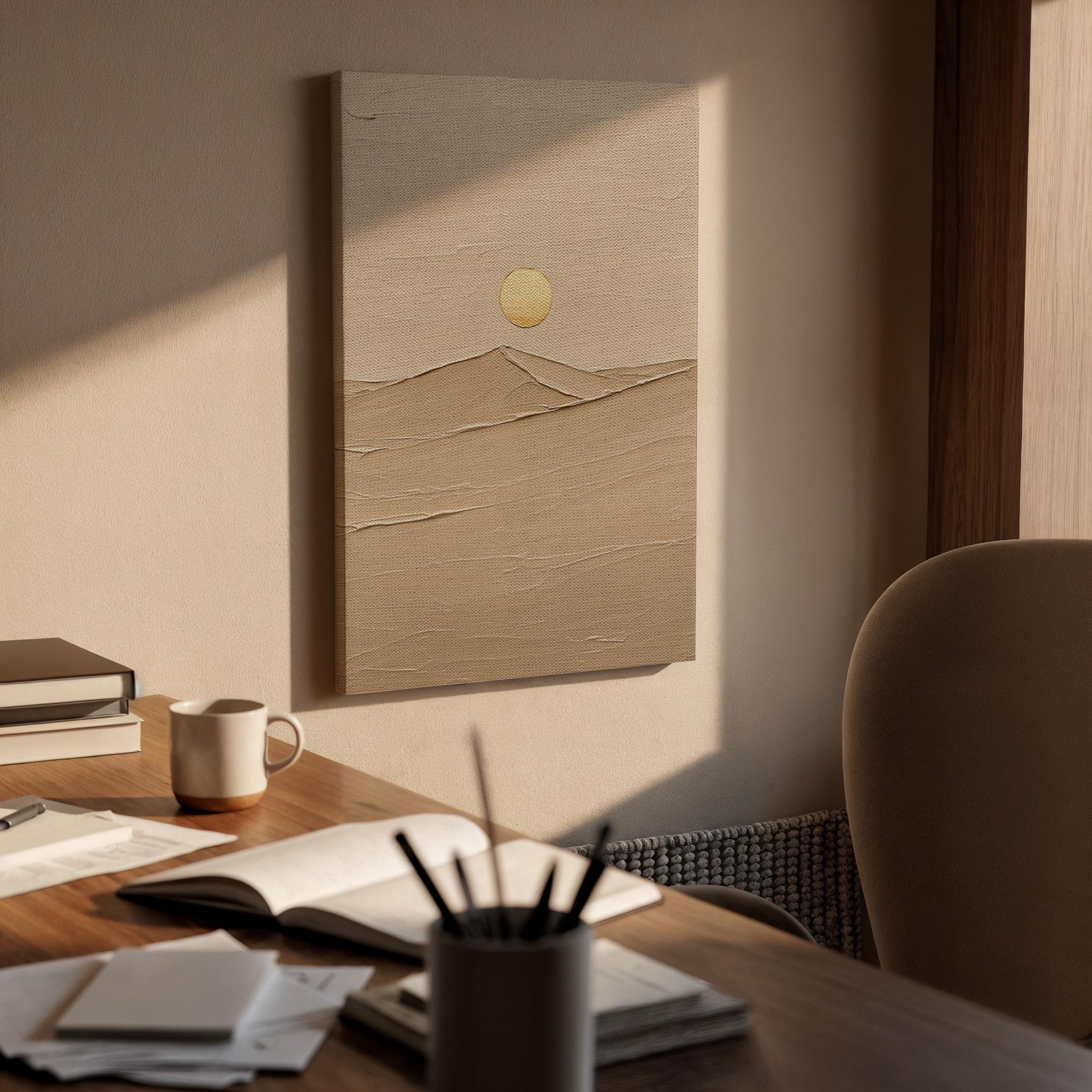 Minimal Desert Canvas Wall Art, Beige Sun and Sand Print, Textured Abstract Landscape Decor, Framed Modern Artwork for Living Room, Bedroom