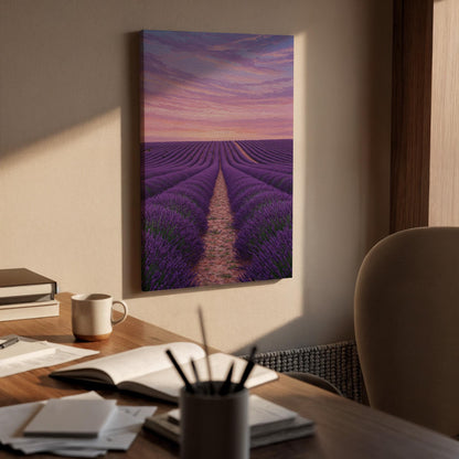 Lavender Field Canvas Wall Art, Purple Sunset Landscape Print, Framed Provence Artwork, Rustic Countryside Decor for Bedroom or Living Room