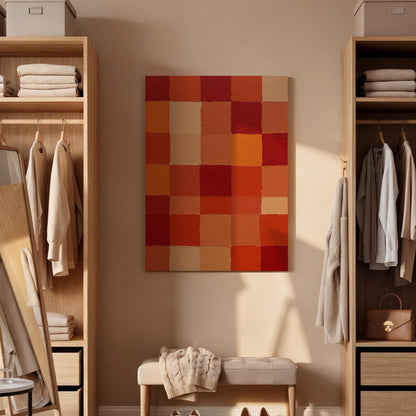 Geometric Squares Canvas Wall Art, Abstract Red Orange Pattern Print, Bold Modern Artwork, Framed Minimal Decor for Living Room or Office