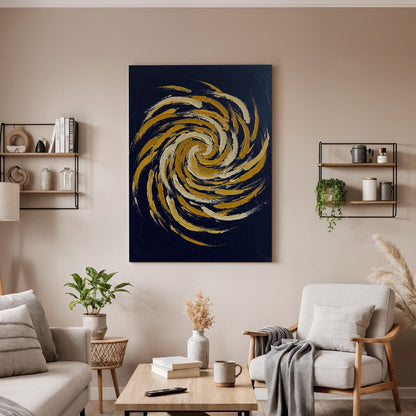 Abstract Swirl Canvas Wall Art, Blue and Gold Spiral Painting Print, Modern Geometric Artwork, Framed Minimal Decor for Living Room, Office