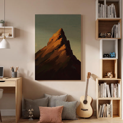 Mountain Peak Canvas Wall Art, Sunset Painting Print, Minimal Landscape Artwork, Framed Nature Decor for Living Room Bedroom or Office
