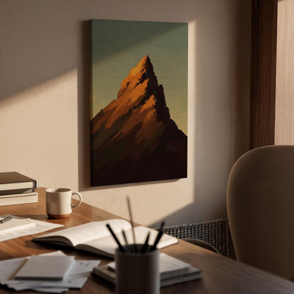 Mountain Peak Canvas Wall Art, Sunset Painting Print, Minimal Landscape Artwork, Framed Nature Decor for Living Room Bedroom or Office
