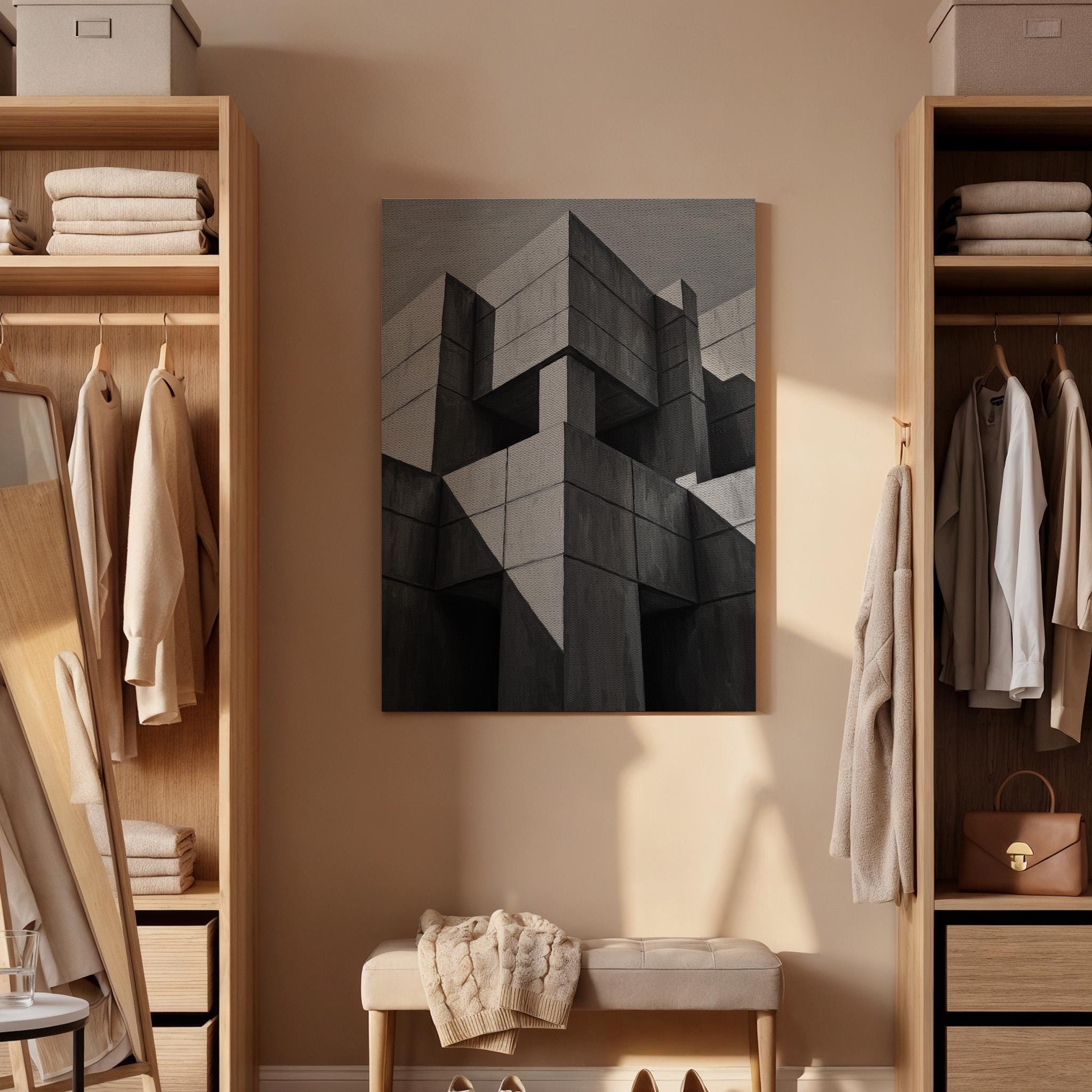 Brutalist Architecture Canvas Wall Art, Geometric Concrete Abstract Print, Modern Minimal Framed Decor for Office, Living Room or Studio