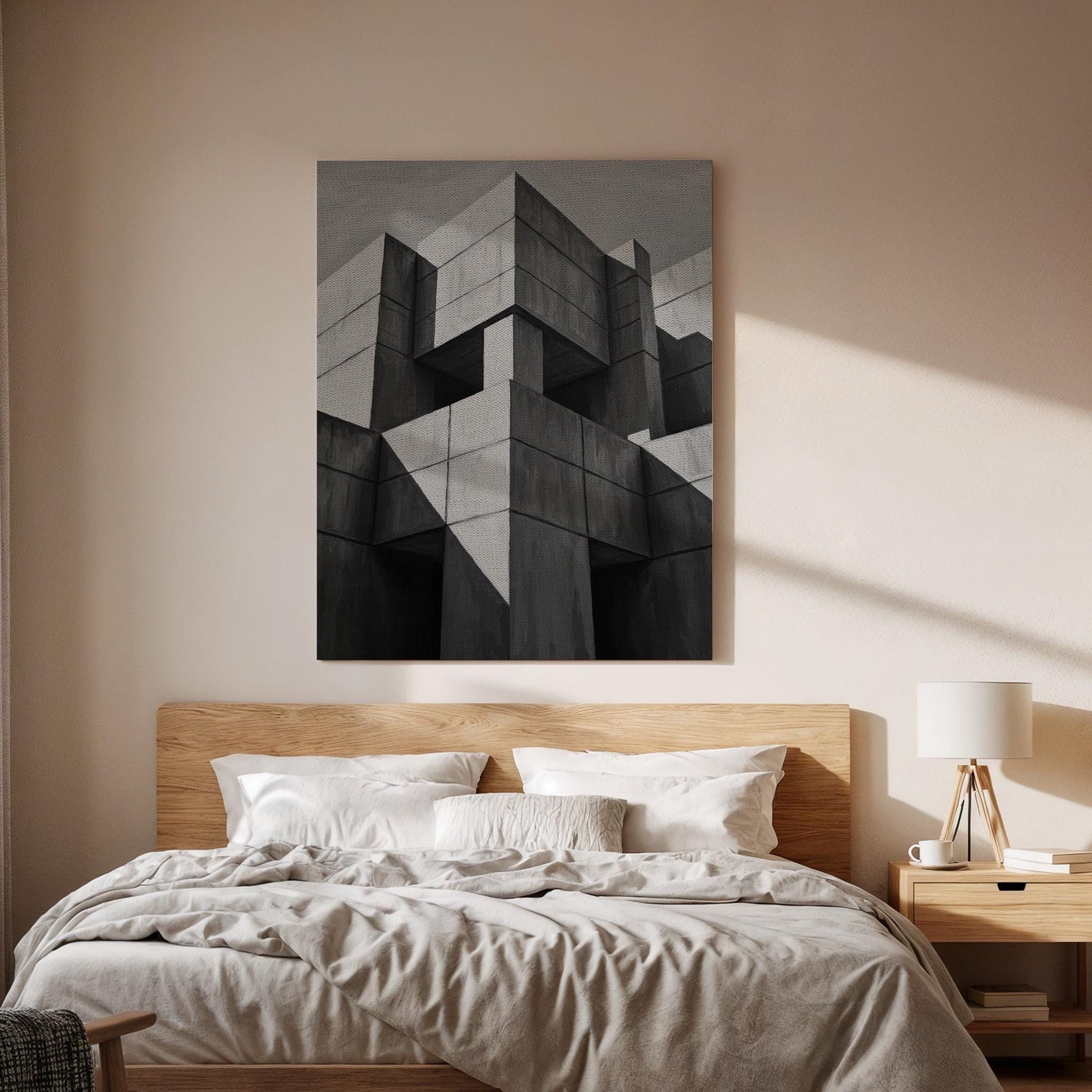 Brutalist Architecture Canvas Wall Art, Geometric Concrete Abstract Print, Modern Minimal Framed Decor for Office, Living Room or Studio