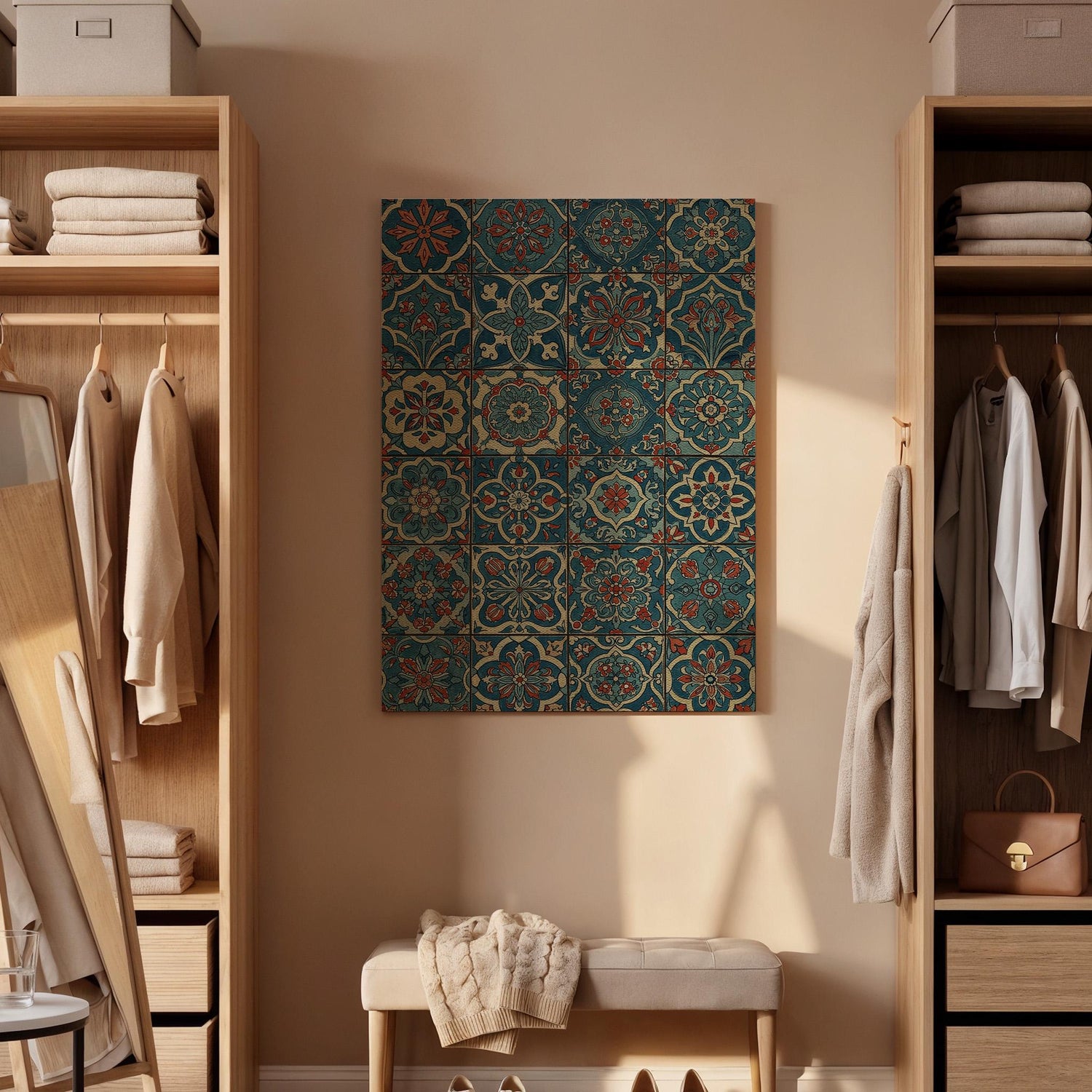 Moroccan Tile Pattern Canvas Wall Art, Boho Geometric Print