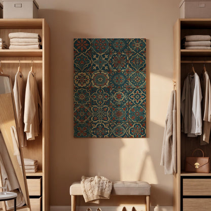 Moroccan Tile Pattern Canvas Wall Art, Boho Geometric Print
