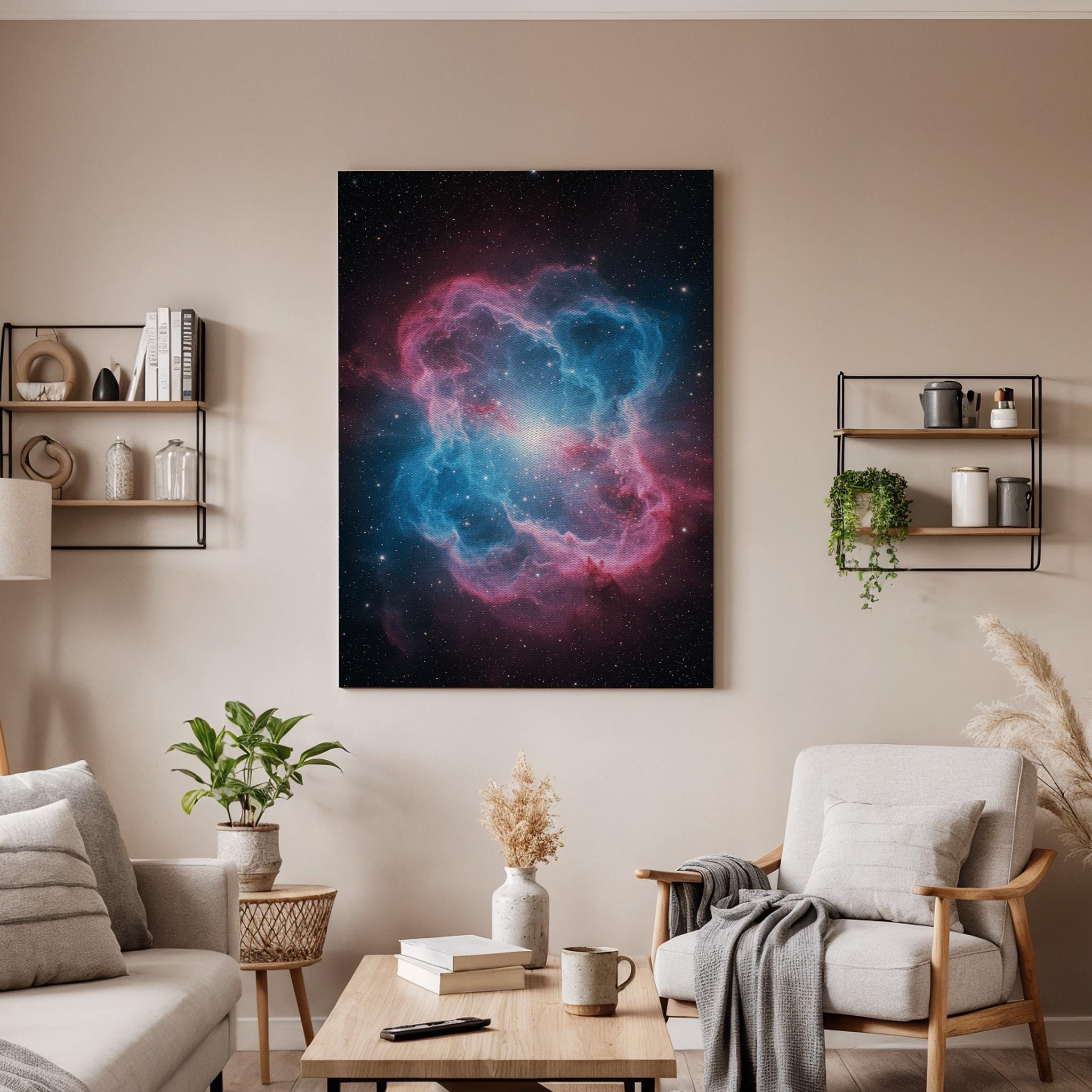 Nebula Space Canvas Art, Pink Blue Galaxy Print, Framed Cosmic Decor