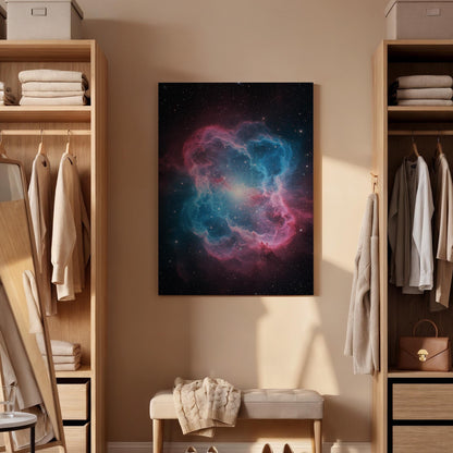Nebula Space Canvas Art, Pink Blue Galaxy Print, Framed Cosmic Decor