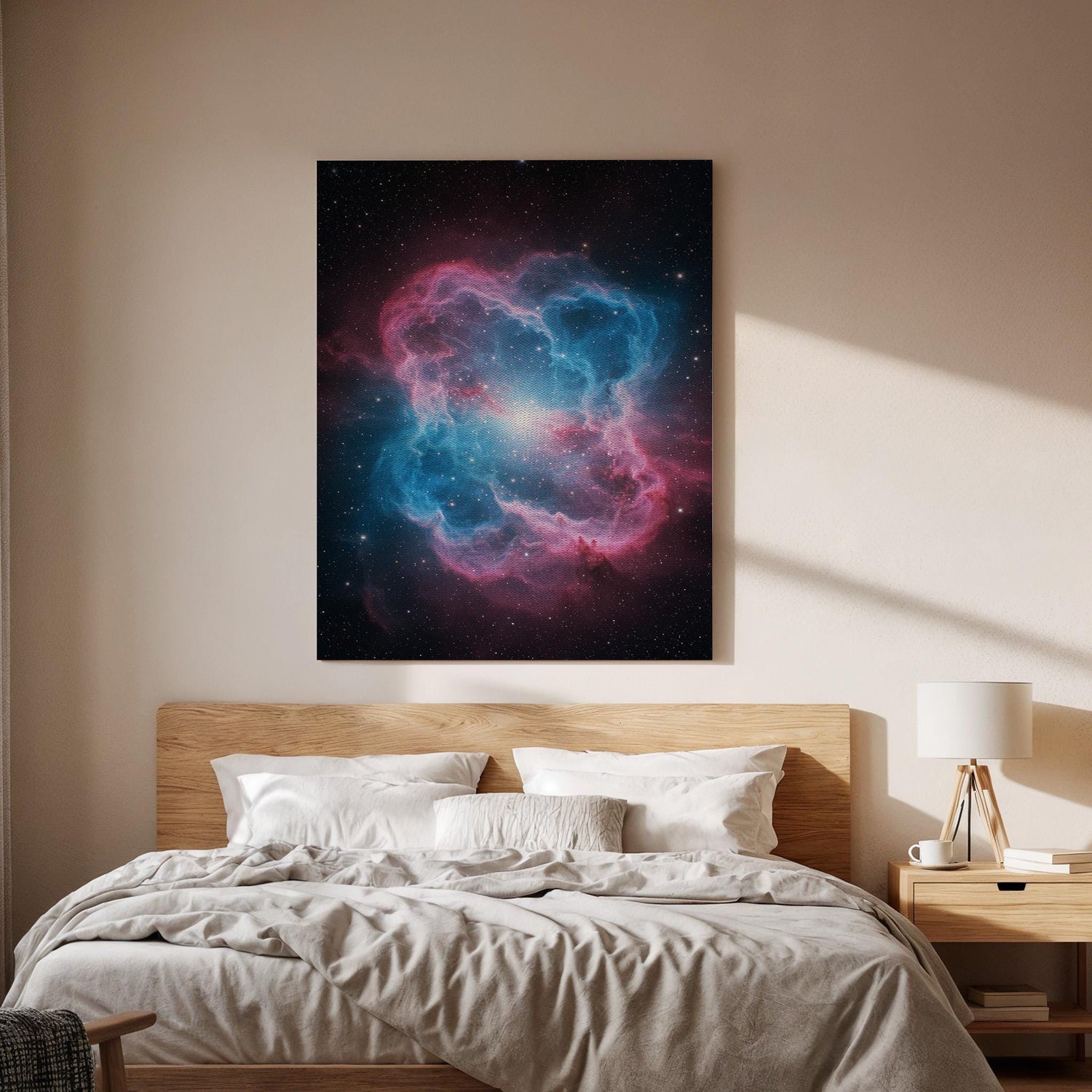 Nebula Space Canvas Art, Pink Blue Galaxy Print, Framed Cosmic Decor