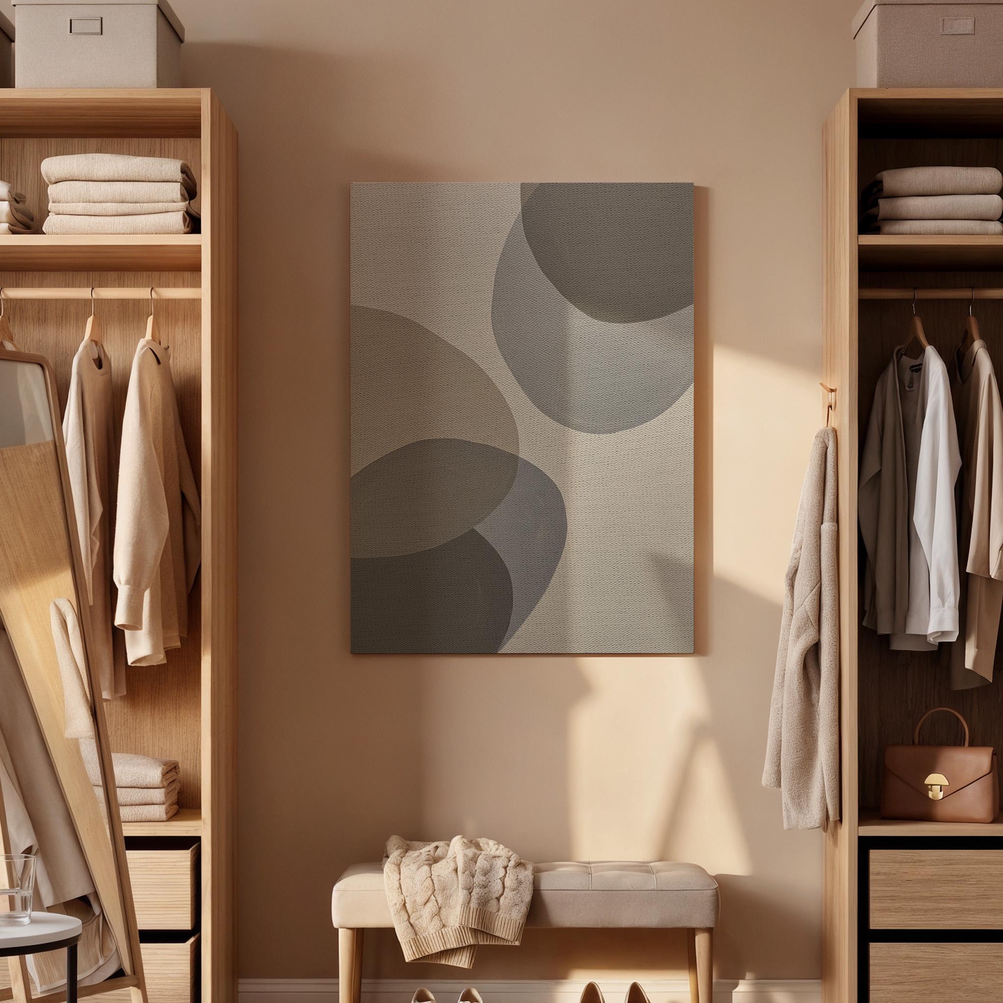 Minimalist Canvas Wall Art Framed, Neutral Abstract Geometric Print, Beige Grey Modern Decor for Living Room, Bedroom, Office or Entryway