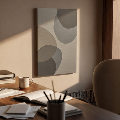 Minimalist Canvas Wall Art Framed, Neutral Abstract Geometric Print, Beige Grey Modern Decor for Living Room, Bedroom, Office or Entryway