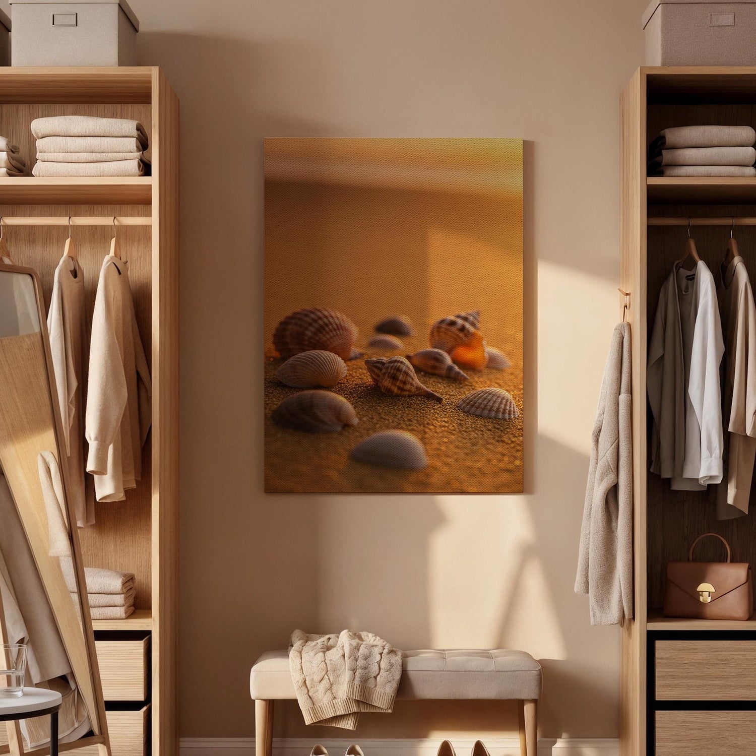 Seashell Canvas Art Print, Warm Beach Sand, Coastal Photography