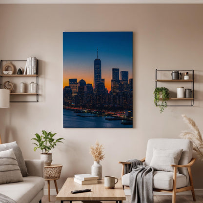 New York City Skyline Canvas Wall Art, Sunset Cityscape Print with Skyscrapers, Framed Modern Urban Decor for Living Room or Office