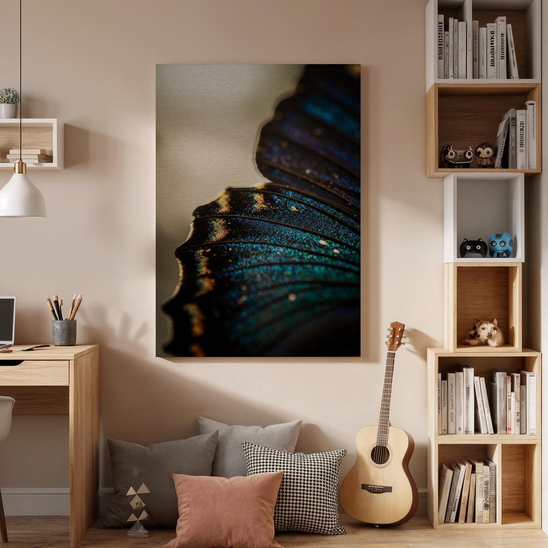 Butterfly Wing Canvas Wall Art, Macro Nature Print, Iridescent Colors, Abstract Insect Decor, Modern Minimal Framed Artwork for Living Room