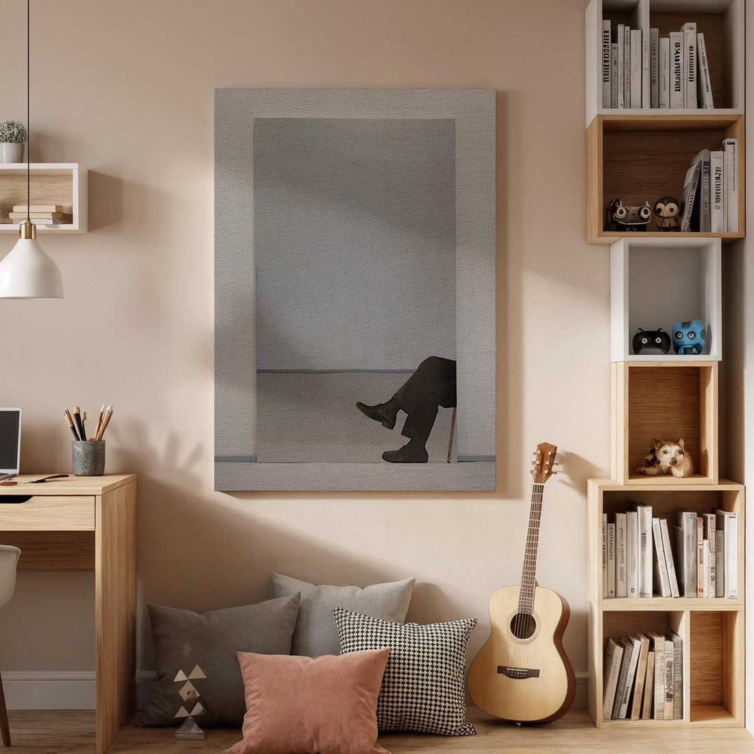 Minimalist Framed Canvas Art, Abstract Figure Print, Modern Decor