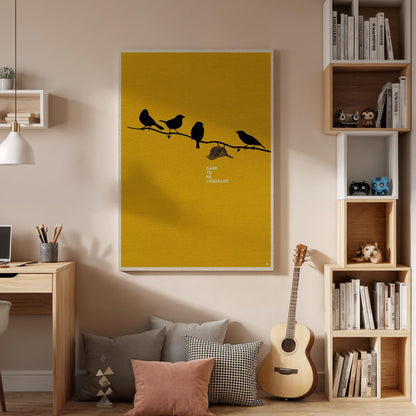 Bird Silhouette Canvas Wall Art, Minimal Yellow Print, Dare to Be Different Inspirational Decor, Framed Modern Artwork for Home or Office