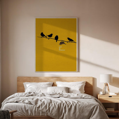 Bird Silhouette Canvas Wall Art, Minimal Yellow Print, Dare to Be Different Inspirational Decor, Framed Modern Artwork for Home or Office