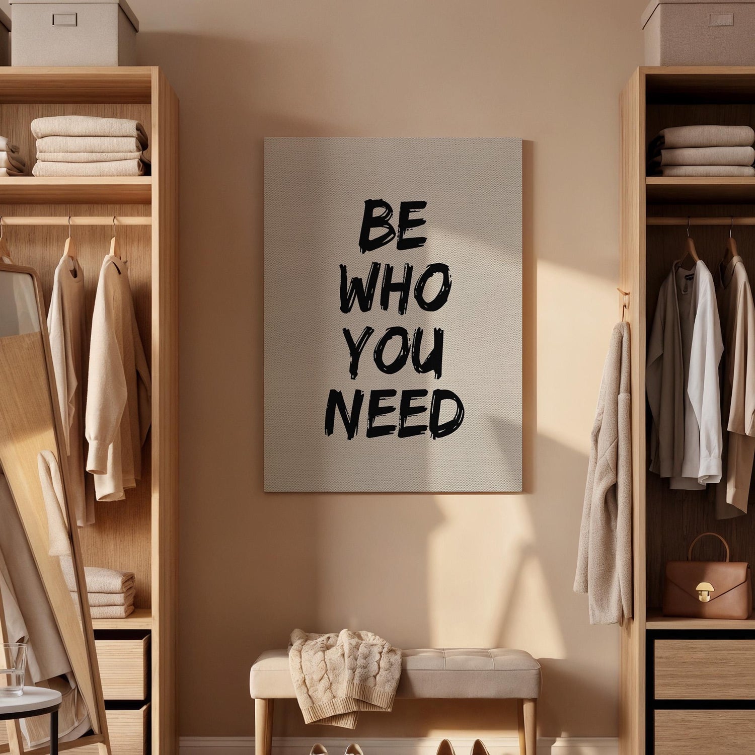 Be Who You Need Canvas Wall Art, Motivational Quote Print, Minimal Typography Decor, Framed Modern Artwork for Office, Living Room
