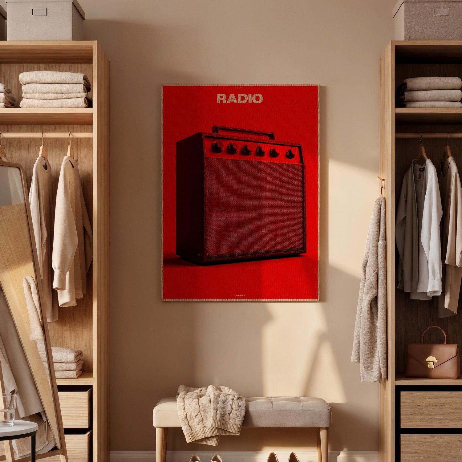 Red Radio Amplifier Canvas Wall Art, Minimal Music Lover Print, Modern Framed Artwork for Studio, Living Room or Bedroom, Bold Pop Art Decor