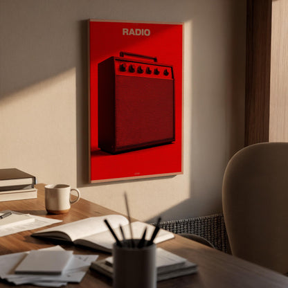 Red Radio Amplifier Canvas Wall Art, Minimal Music Lover Print, Modern Framed Artwork for Studio, Living Room or Bedroom, Bold Pop Art Decor