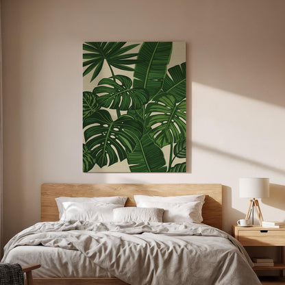 Tropical Monstera Canvas Wall Art, Green Leaf Botanical Print, Jungle Plant Illustration, Framed Modern Nature Artwork for Living Room