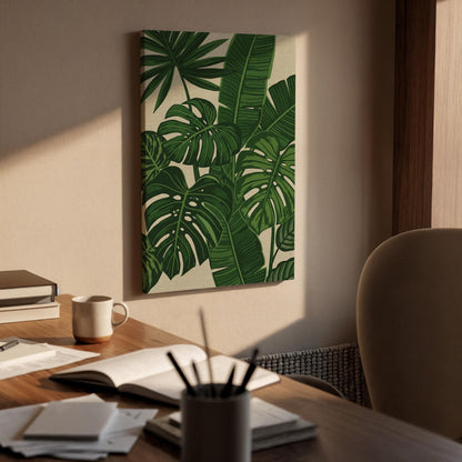 Tropical Monstera Canvas Wall Art, Green Leaf Botanical Print, Jungle Plant Illustration, Framed Modern Nature Artwork for Living Room